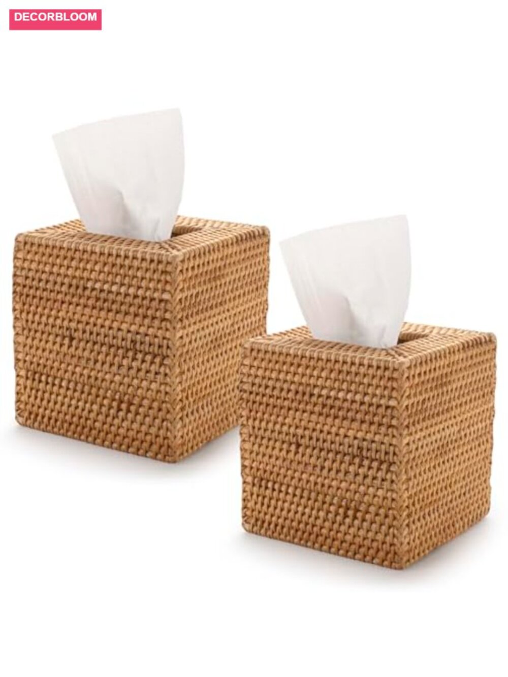 2 Pack Square Rattan Tissue Box Cover Hand Woven Wicker Holder